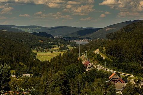 A train stands ready for departure at Feldberg-Bärental on the Höllentalbahn to Villingen route